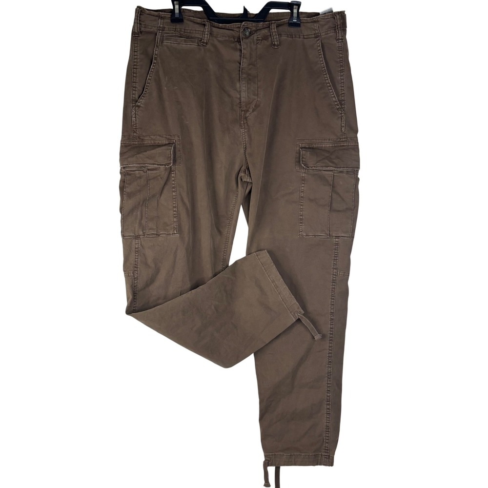 American Eagle Cargo Pants Mens 38x30 Brown Cotton Blend Twill Drawstring Cuffs